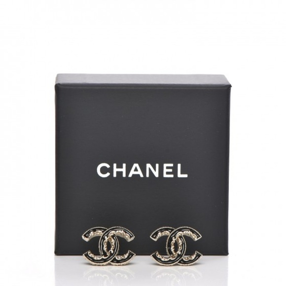 SOLD Chanel Gold Black Enamel Cc Baroque Earrings - Picture 1 of 8